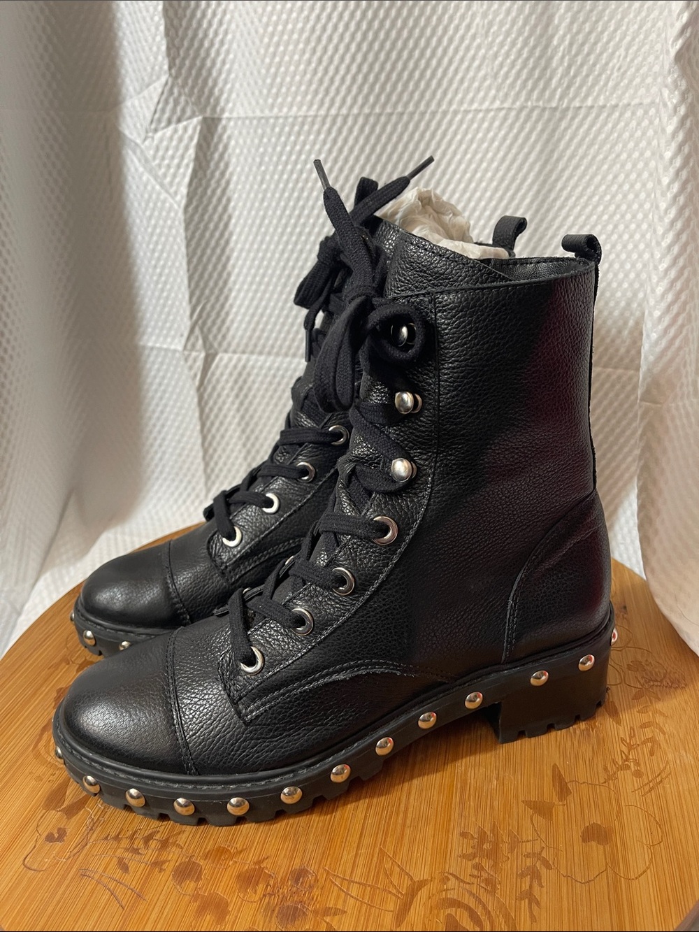 SCHUTZ Black Studded Lace-Up Combat Boots size 8.5 women